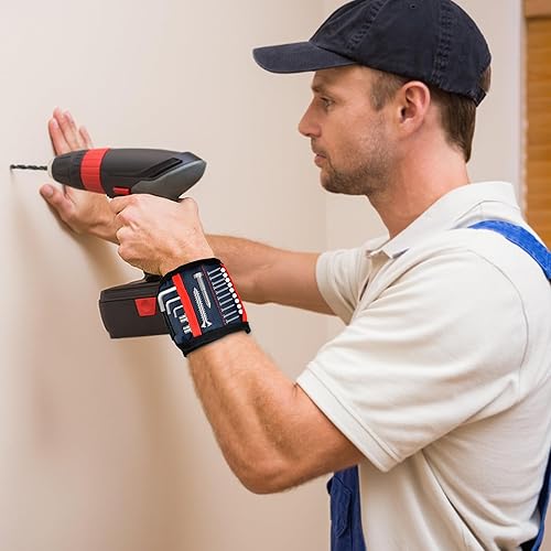 Miniatura 9 de Tmacker Pulsera magnética para herramientas de sujeción de tornillos, brocas de uñas, correa de velcro ajustable transpirable para hombres, papá,