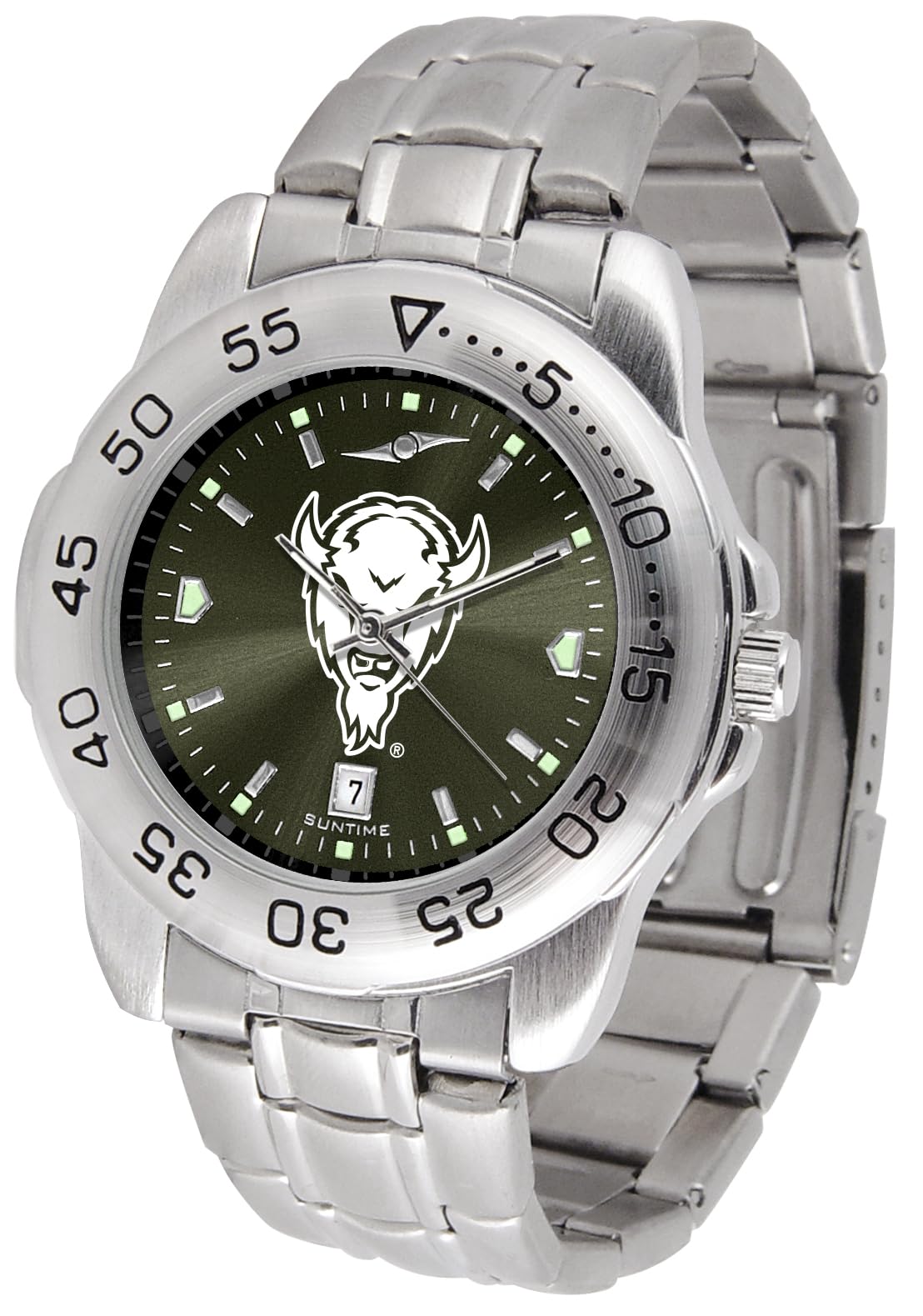SunTime Men's NCAA Team Sport Watch, 20mm Stainless Steel Strap, Reflective Shiny Dial with Date