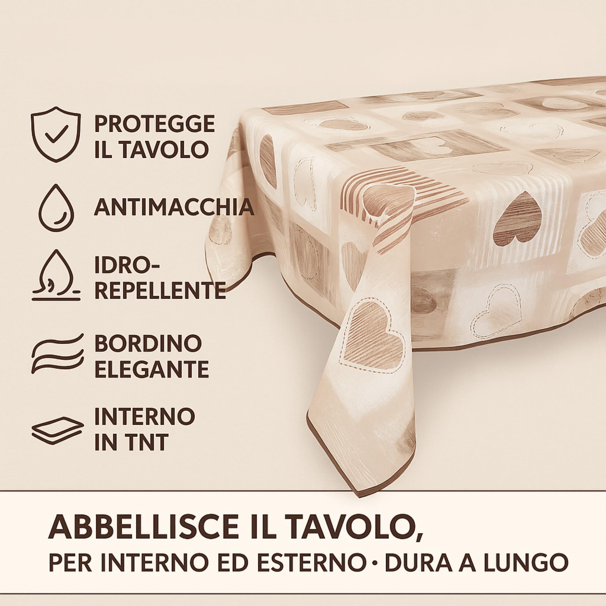 Tovaglia Plastificata Rettangolare 140 x 180 Impermeabile Antimacchia Facile da Pulire, Elegante Copritavolo In Plastica 6 Posti Soggiorno e Cucina, Tovaglia in Tela Cerata PVC Con Bordino