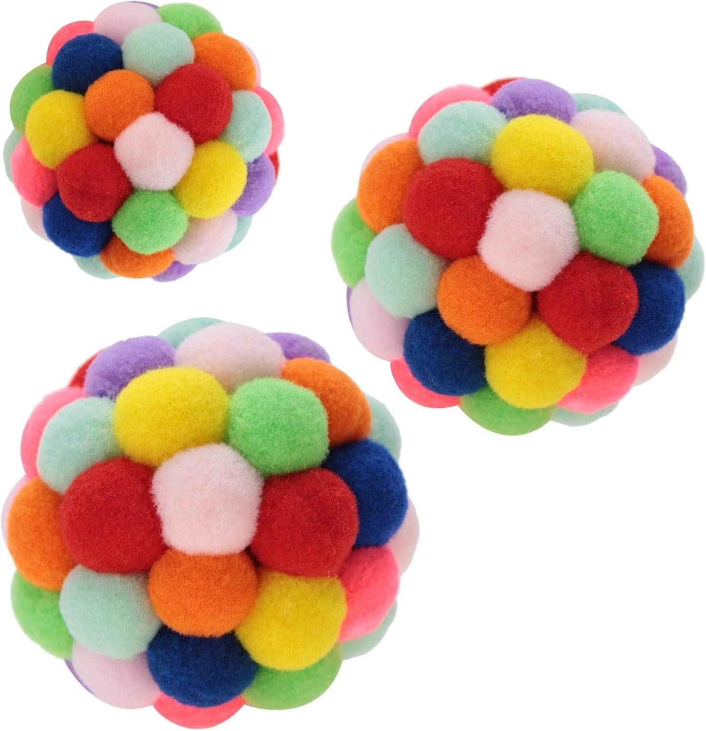 Smokey’s Stash Cat Toy Plush Pom Cat Balls with Bells Inside, Colorful and Fuzzy Cat Toys for Indoor Cats and Kittens (Multi Size 3 Pack) (Mix)