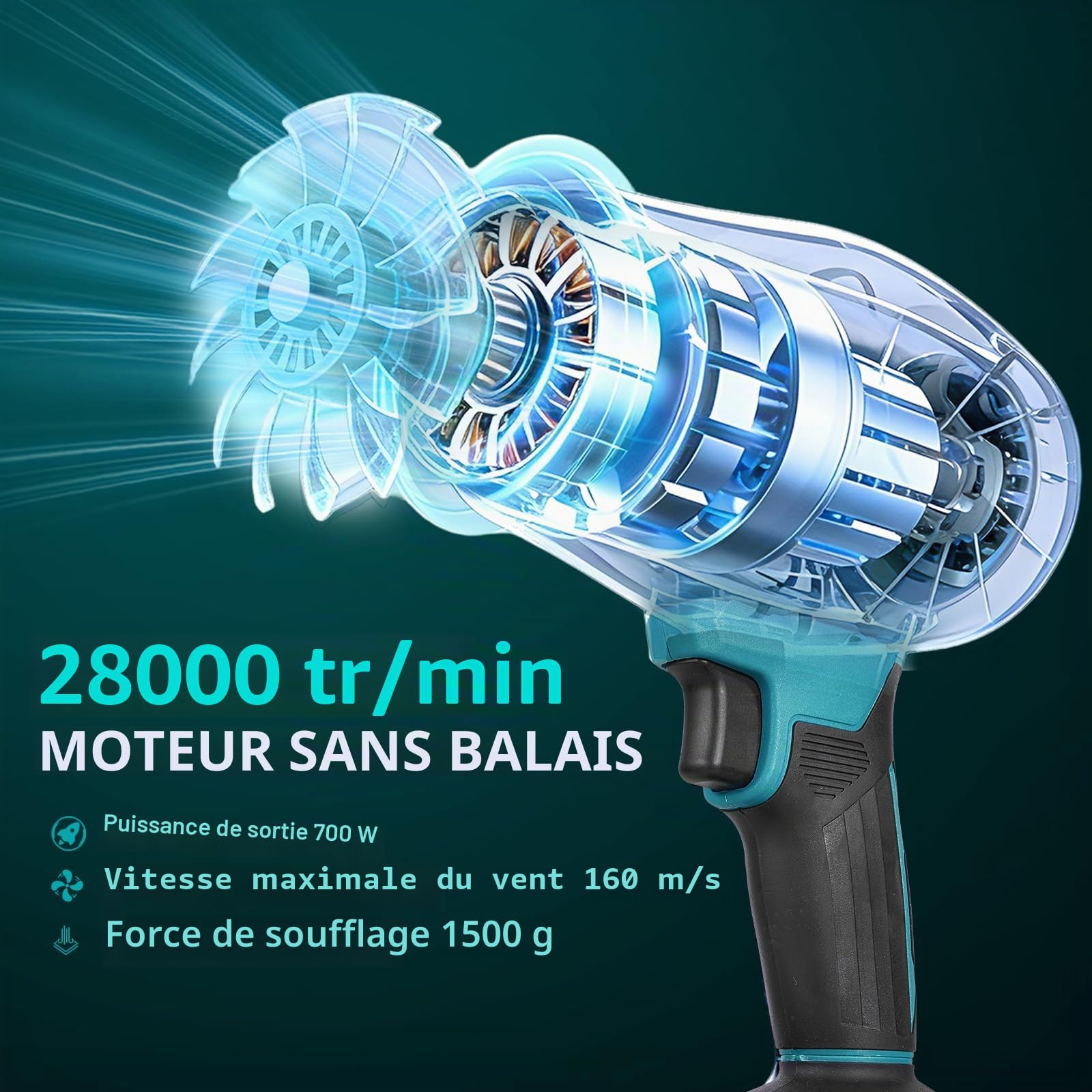 Yofidra Turbo Souffleur à Feuilles sans Fil 160 m/s avec 2 Batteries