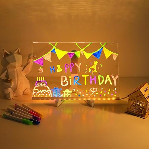 Miniatura 8 de ENUOLI Pizarra acrílica de borrado en seco con luz, 11.8 x 7.8 pulgadas, pizarra blanca transparente de escritorio con soporte para escritorio,