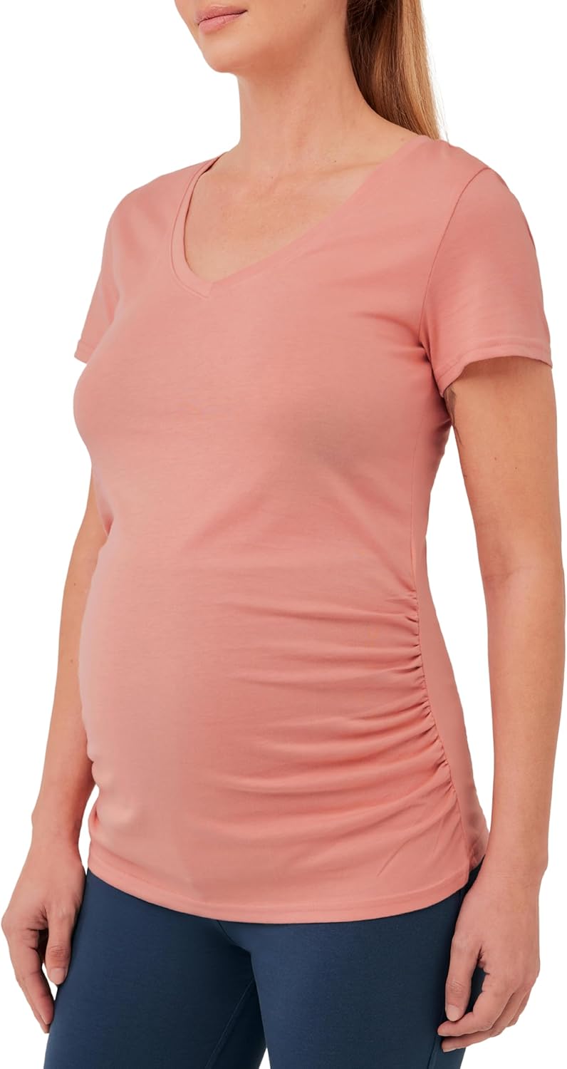 Pact Organic Cotton V-Neck Ruched Maternity Tee Shirts, Soft Pregnancy Top with Stretch - Image 4