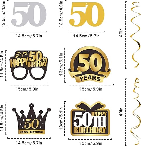 Miniatura 379 de LINGTEER Happy 65th Birthday Decorations Set - 12Pcs Black & Gold Swirls Streamer,Happy Birthday Bunting Banner,Cheers to 65 Years Old Bday Party