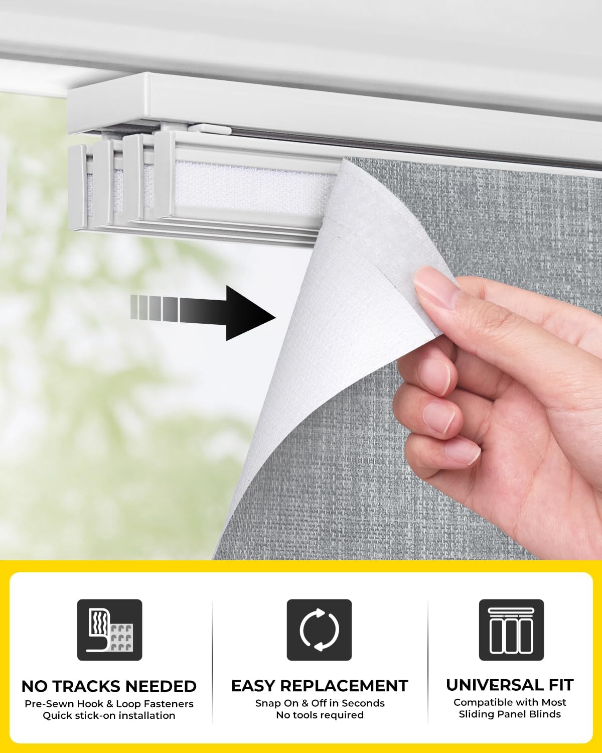 Panel Track Blinds Replacement Panels, 4 Pack 23" W x 96" H, Hook-and-Loop Attachment, Room Darkening Sliding Fabric Panels, Trim to Height for Patio Door & Room Divider