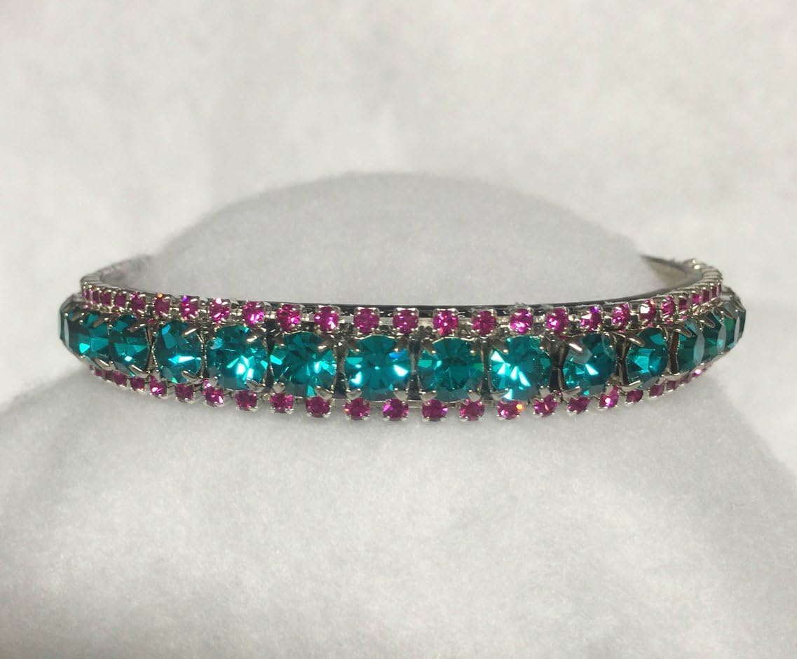 ~Blue Zircon & Hot Pink~ Crystal Diamante Rhinestone Dog Pet Cat Collar USA (XL DOG)