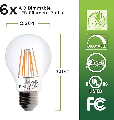 Miniatura 4 de Bioluz LED Bombillas A19 de 40 vatios que utilizan bombillas Edison de 5 W regulables estilo filamento Edison, 2700 K cálidas FCC UL RoHS Título 20