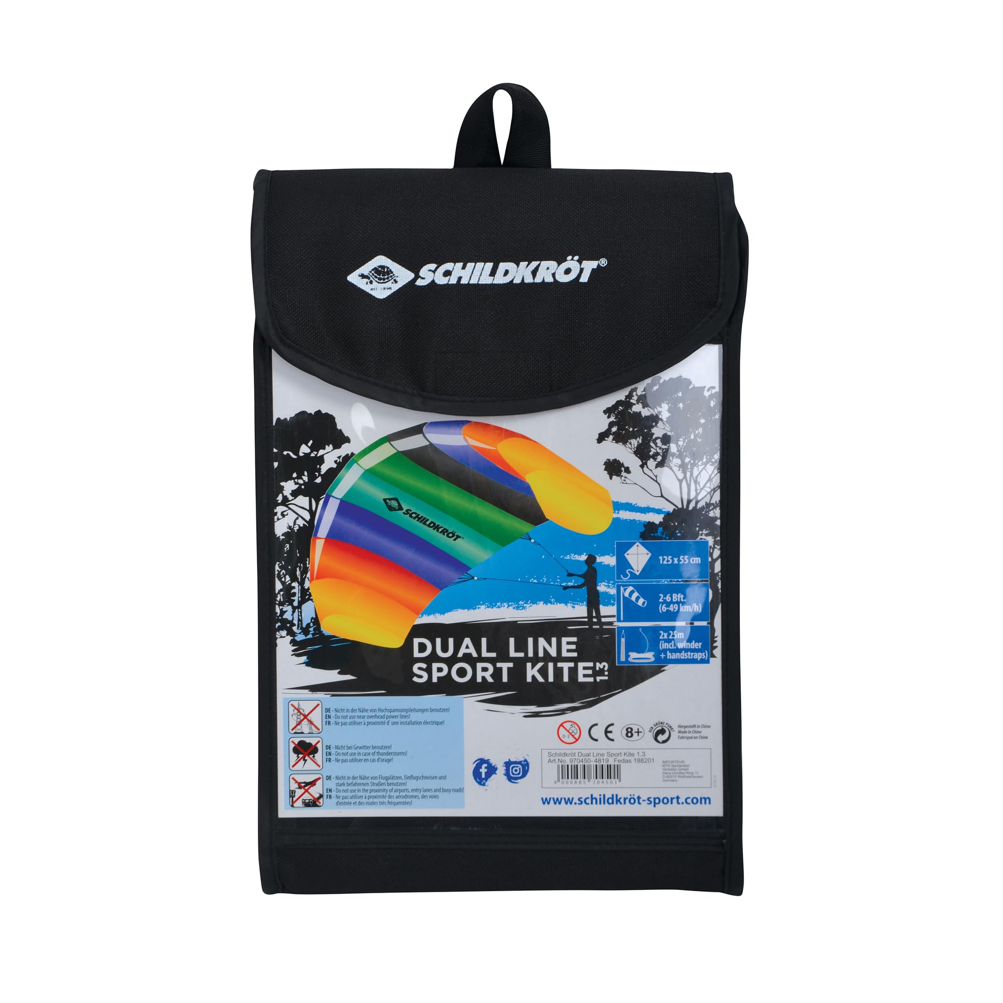 Schildkröt Cerf Volant de Sport 1.3, Aille de Traction à Deux Lignes, 55x125cm, Fils Polyester 25 KP, 2x25m