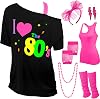 Didaey I Love The 80's Disco Outfits Costume Accessories for Women Shoulder Top Headband Earring Necklace for Halloween Party