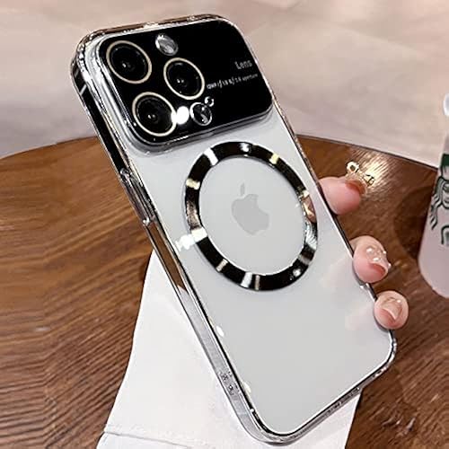 Funda para iPhone 13 Pro Max, protector de cámara de lente de vidrio de ventana, vista de logotipo compatible con Magsafe, fundas magnéticas duras y