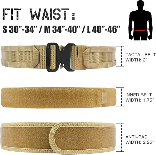 Miniatura 10 de ELFTREE Cinturón táctico MOLLE de 2 pulgadas, cinturón resistente con cinturón interior y almohadilla antideslizante interior 2 en 1, cinturón de
