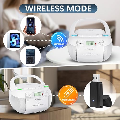 Miniatura 4 de Boombox - Reproductor de CD portátil con CD MP3 Bluetooth AUX TFUSB AMFM Radio ACDC alimentado con control remoto, conector para auriculares, sonido