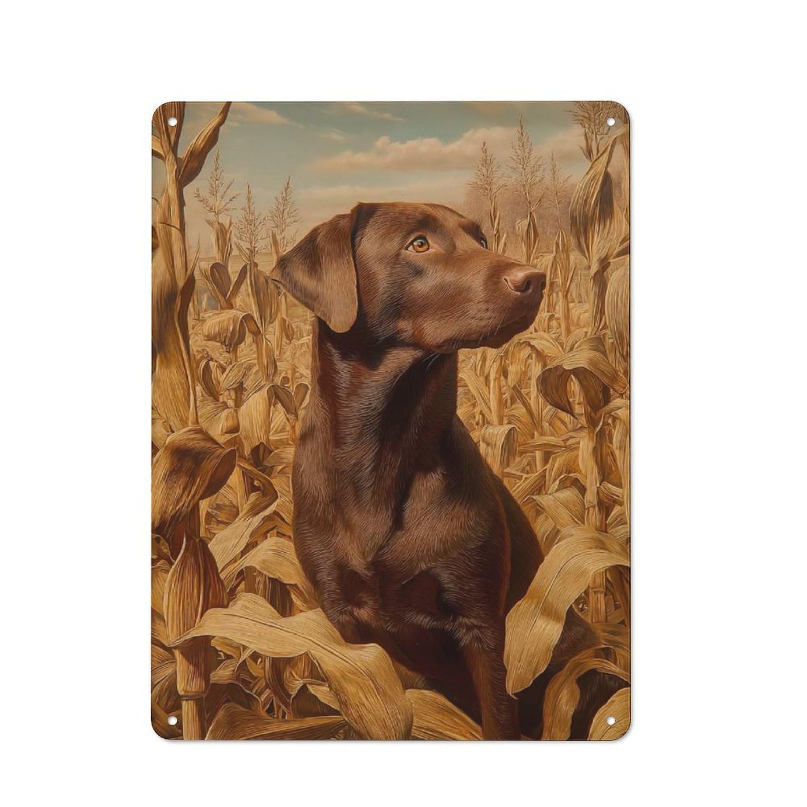 For Hobby Room Or Studio, Chocolate Labrador in Cornfield Rustic Metal Sign 40x30cm, for Creative Interior Collectors Refreshing A Room in Autumn