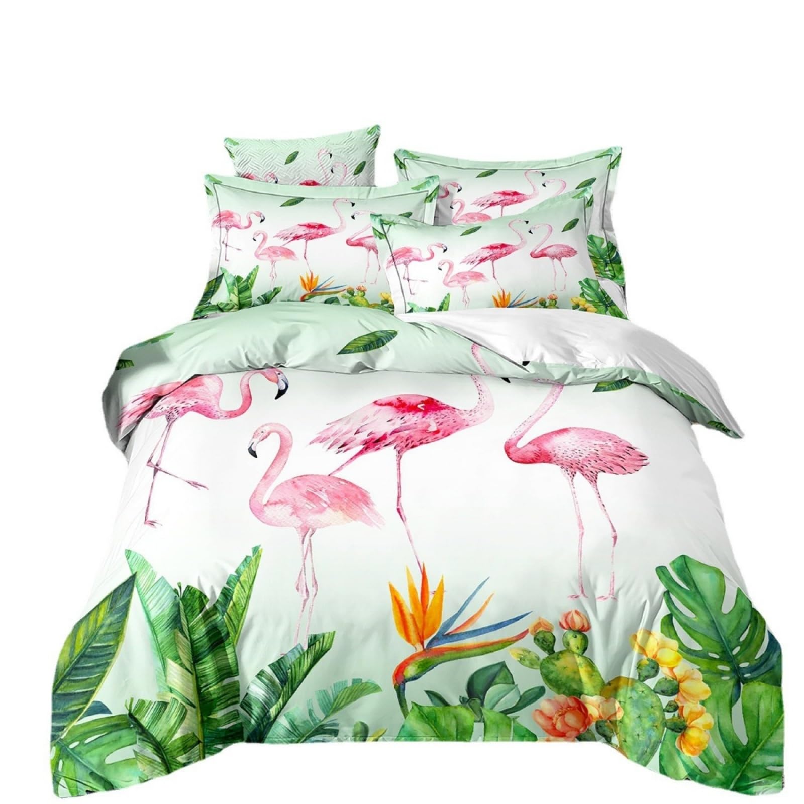Single Duvet Cover Set Flamingo Green Plants Single Bed Duvet Cover Set