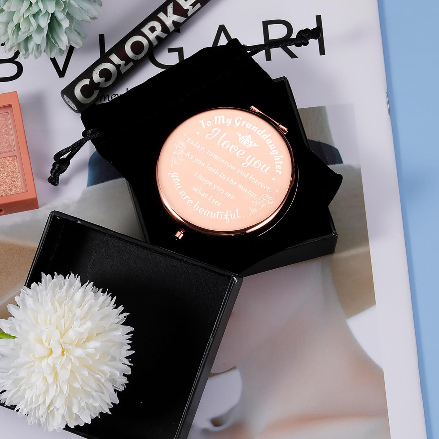 Stocking Stuffers for Teen Girls 16-18 Christmas Granddaughter Gift from Grandpa to Granddaughter Teen Girls Birthday Valentine's Day Graduation Gifts for Granddaughter Girls Rose Gold Compact Mirror - Image 4