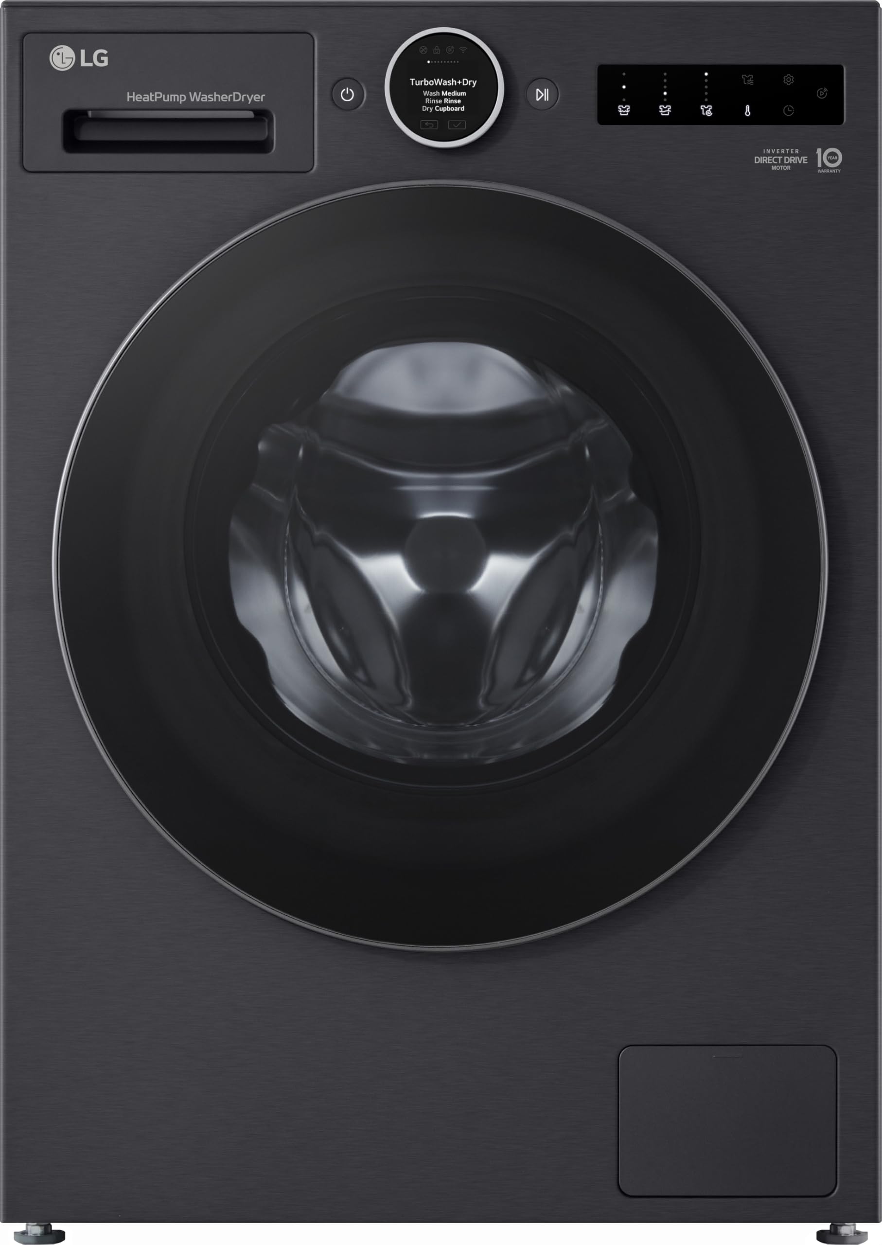 LG HPWD116BA Wärmepumpen-Waschtrockner (11 kg Waschen/6 kg Trocknen, Energieklasse A-30%/A-10%, 1.350 U/Min.) mit Easy-Touch Drehregler, TurboWash+Dry, ezDispense, Schwarz