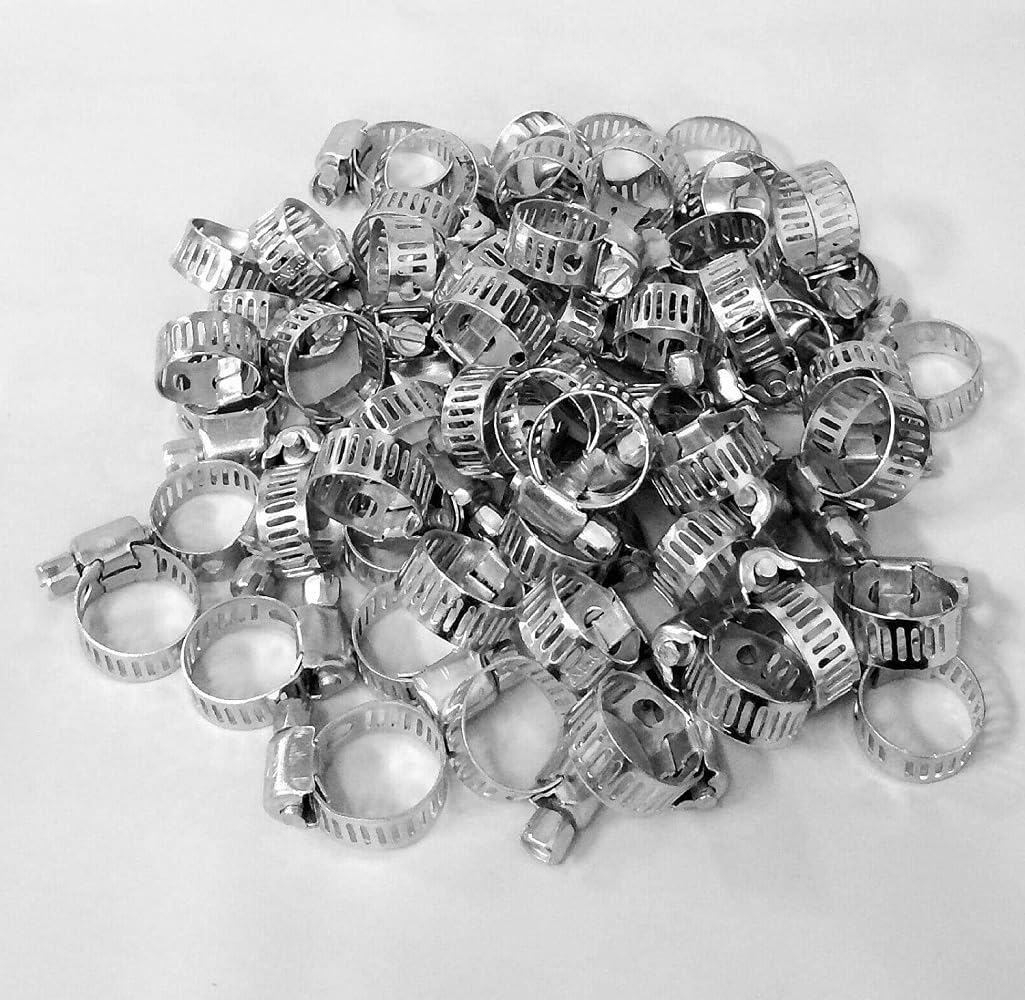 100-Pc. 1/4" - 5/8" Adjustable Worm Gear Hose Clamp Set for Air, Auto & Garden