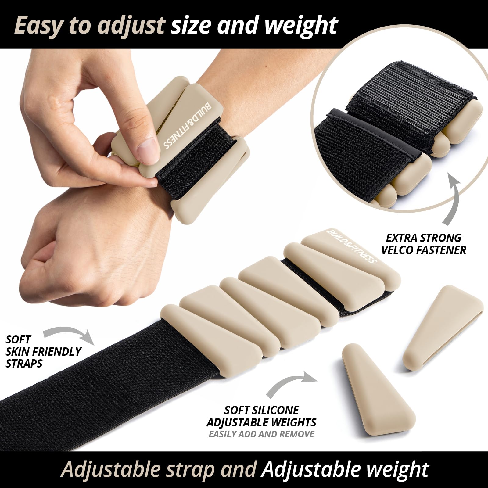 Wrist & Ankle Weights, Adjustable Bands for Women & Men Workouts, Set of 2 (1lb & 2lb each / 1kg & 2kg total). Running, Jogging, Walking, Yoga, Dance, Pilates, Aerobics, Strength Training (Stone, 2lb) - Image 2