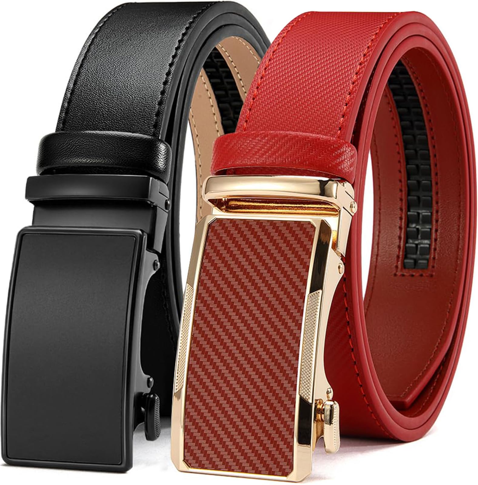 DOOPAI Men's Ratchet Leather Belt Set - 2 Pack Sliding Belt Adjustable For Gift Mens Dress Casual 1 3/8",Cut for Fit