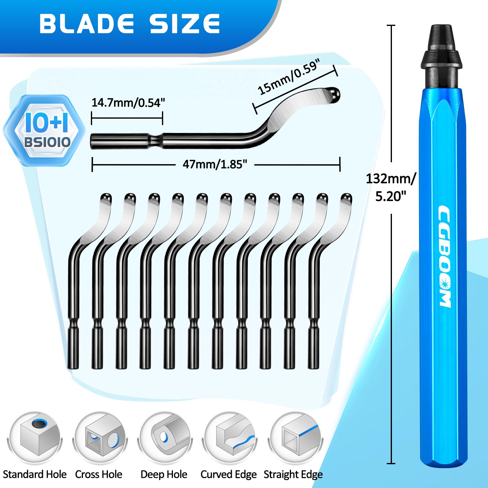 CGBOOM Herramienta de desbarbado universal mango metal 10 cuchillas repuesto 360° corte impresora 3D plástico aluminio acero inoxidable