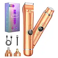 Bikini Trimmer for Women, 4 in 1 Electric Razors for Women - Dual Head, Wet & Dry Use Pubic Body Hair Trimmer Electric Shavers, Rechargeable Womens Facial Razors for Legs, Nose, Armpits, Bikini Area