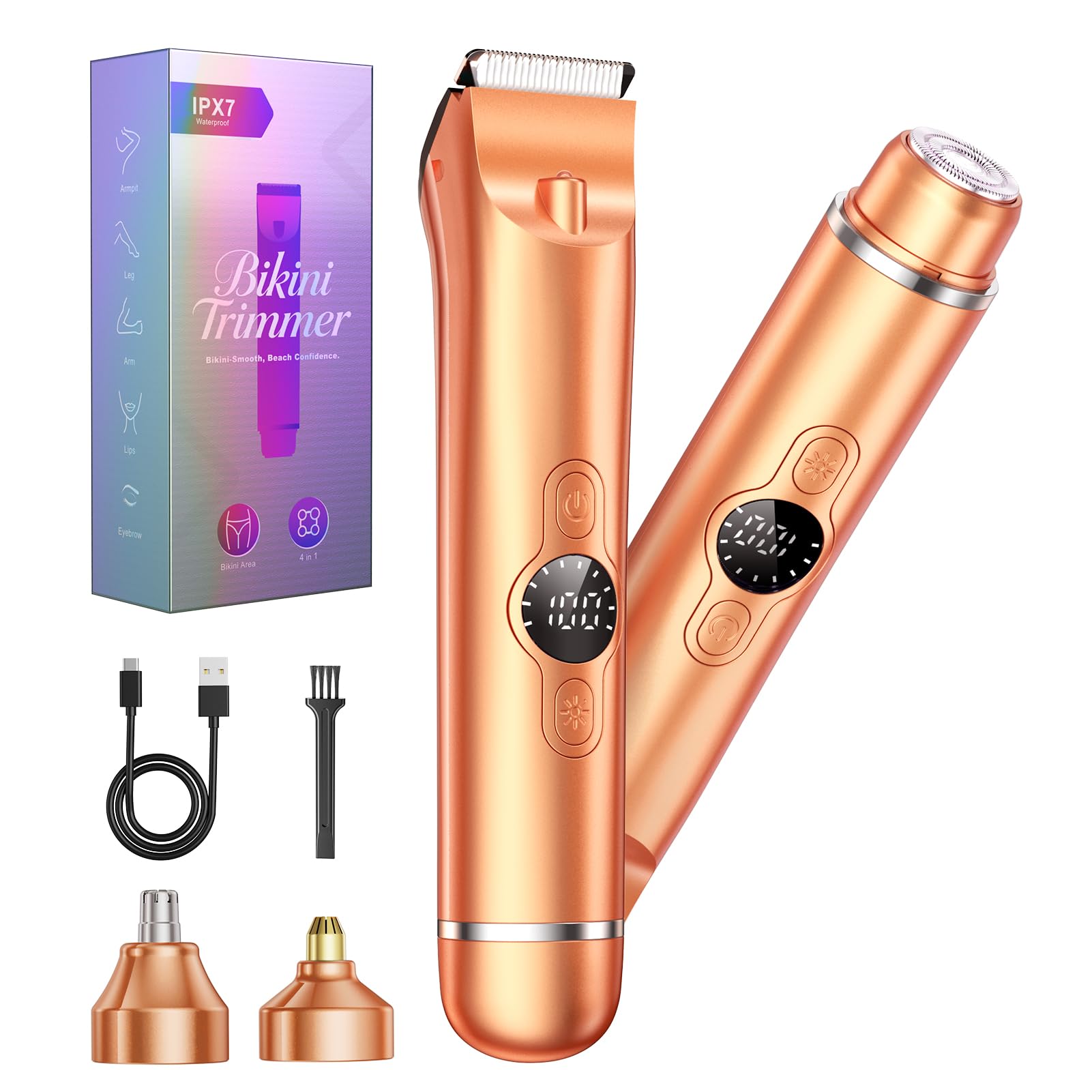 4 in 1 Bikini Trimmer for Women, Electric Razors for Women - Dual Head, Wet & Dry Use Pubic Body Hair Trimmer Electric Shavers, Womens Facial Razors for Legs, Armpits, Bikini Area