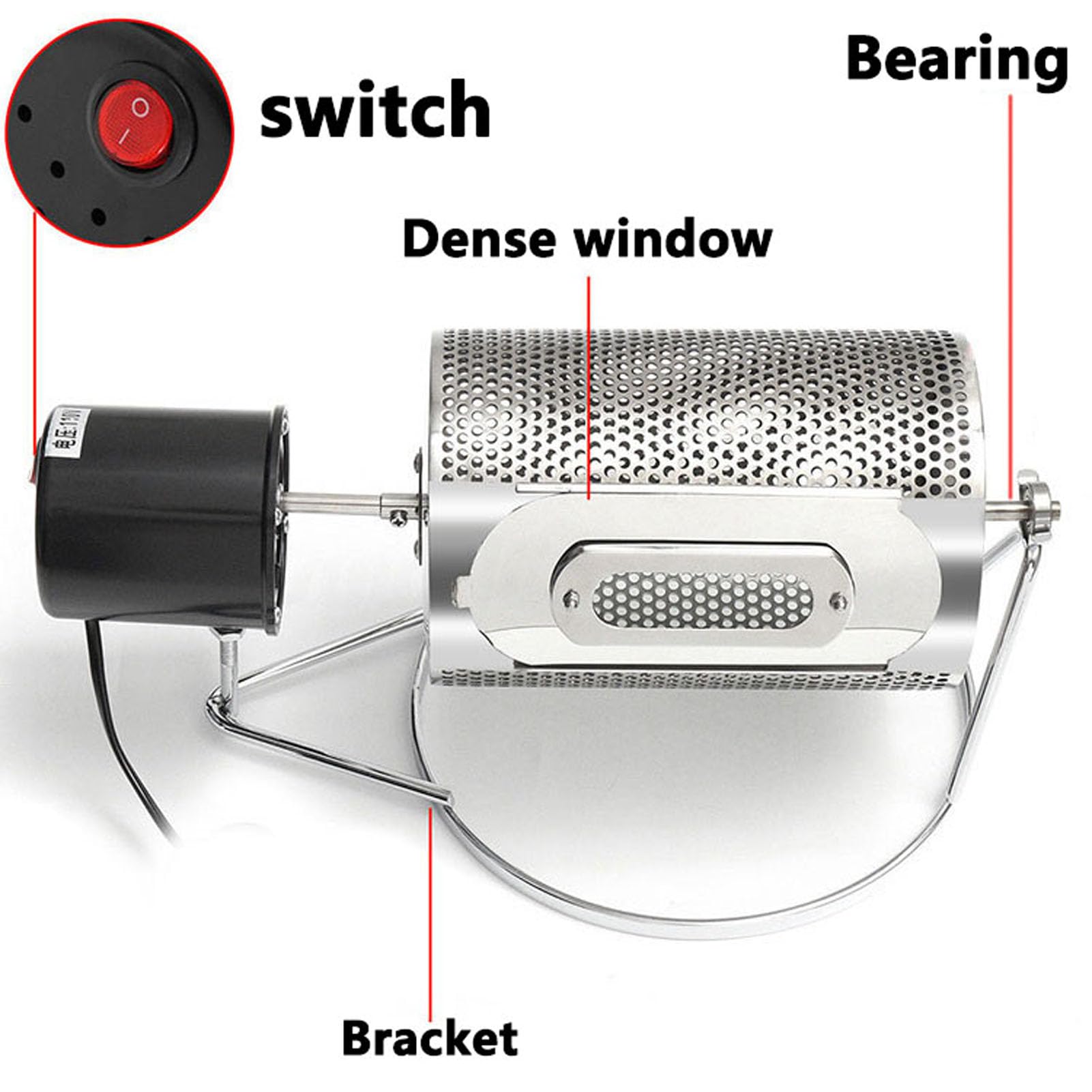 Torréfacteur De Grains De Café, Torréfacteur à Tambour, avec Fenêtre Visible Et Plateau en Acier Inoxydable, pour Céréales, Grains, Cacahuètes, Noix