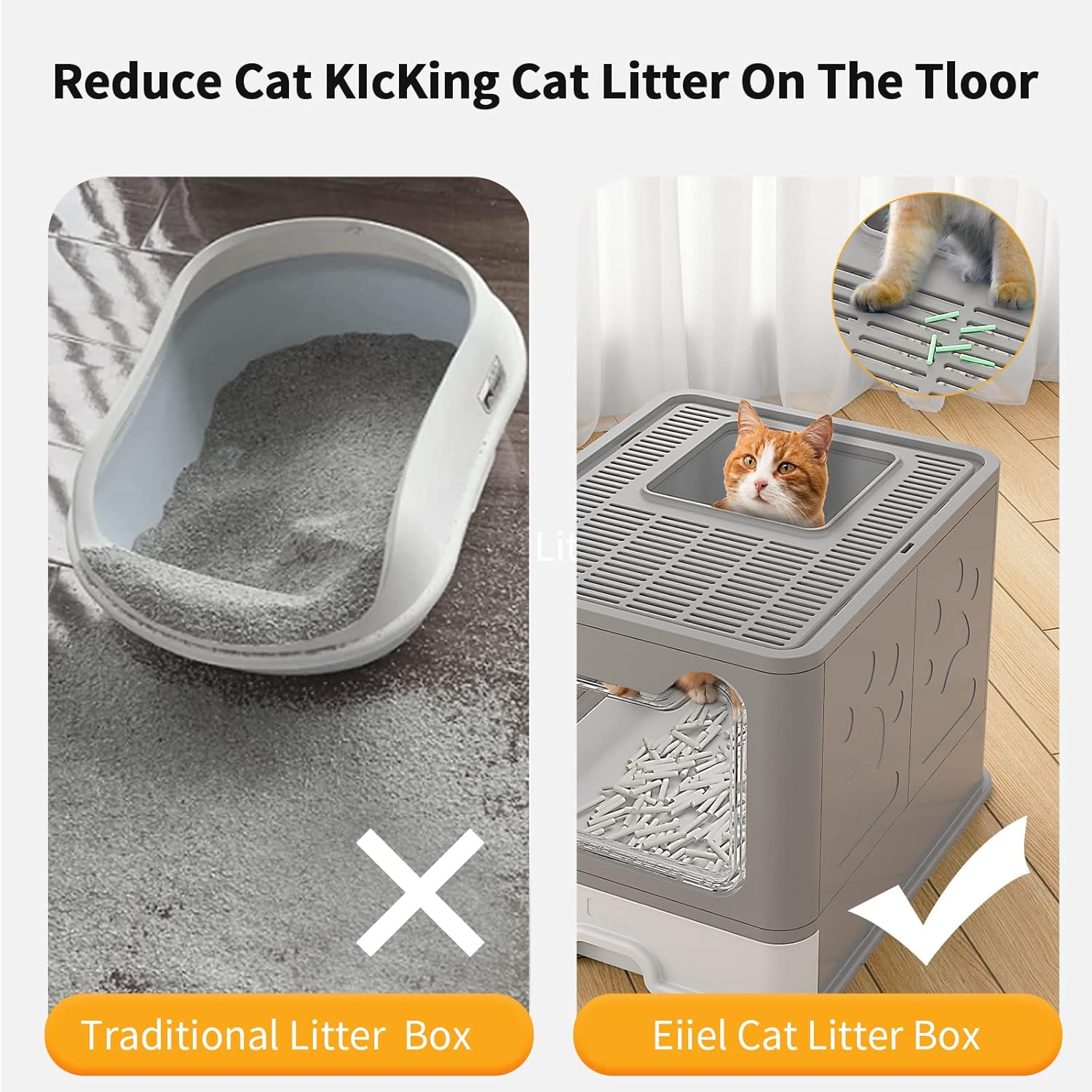 Large Cat Litter Box with Lid, Enclosed Cat Potty, Top Entry Anti-Splashing Cat Toilet, Standard Cat Litter Boxes Easy to Clean Including Cat Litter Scoop (Gray)