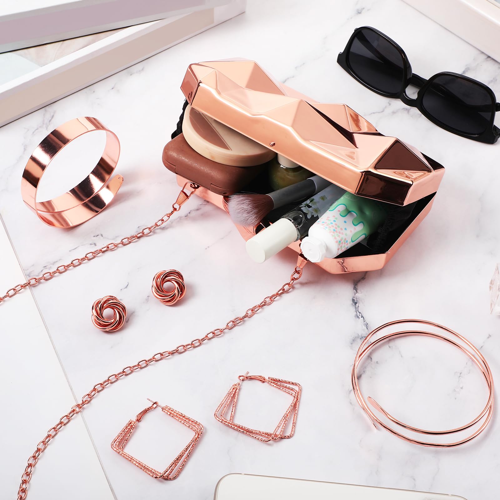 5 Pcs Clutch Purse for Women Evening Prom Purses Metallic Handbag for Valentines Wedding Banquet Retro Jewelry Set