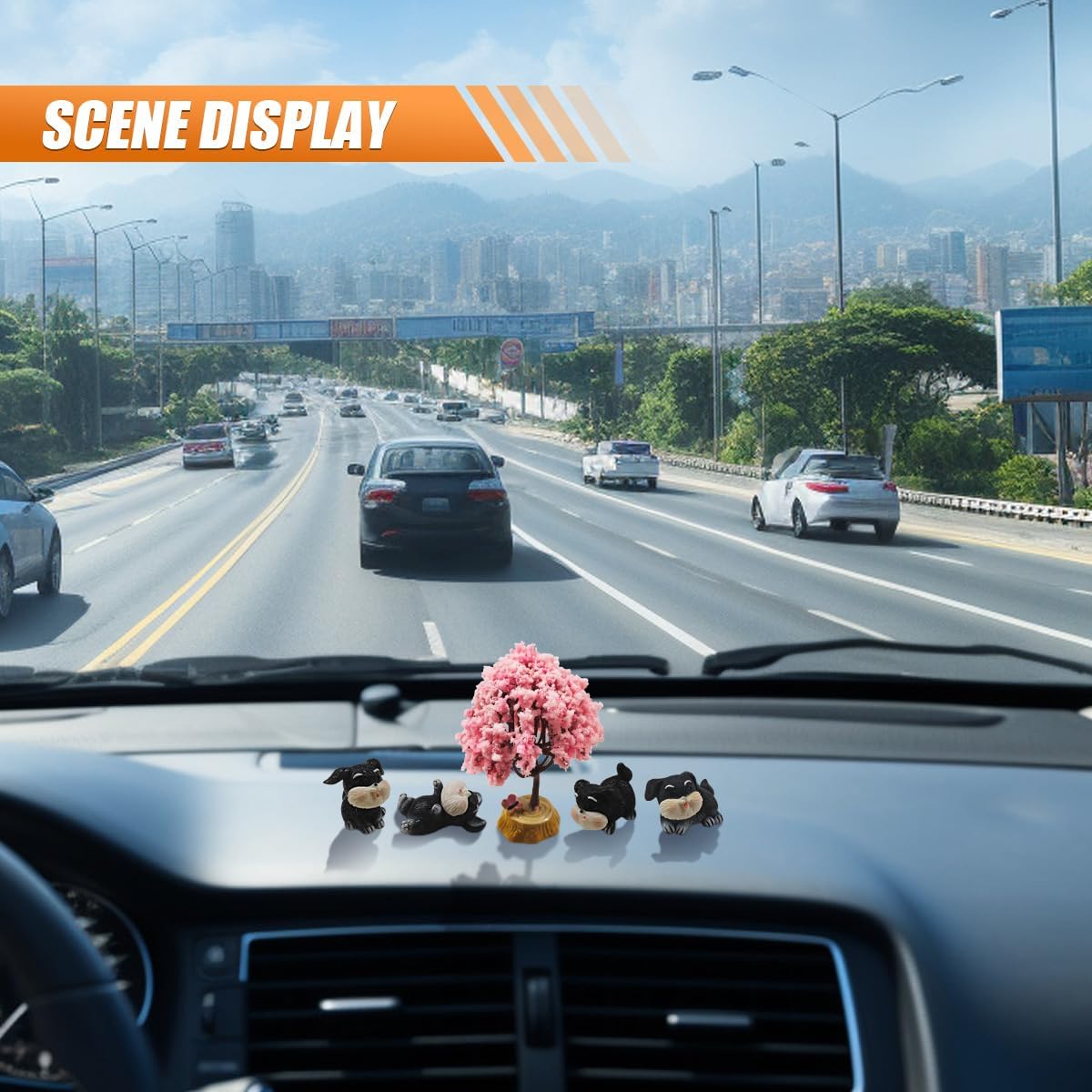 Cute Mini Dog Car Dashboard Decoration, Resin Car Rearview Mirror Ornament, Aesthetic Tree Auto Interior Decoration Accessories, Funny Puppy Present for Girls Women (LoveTree)