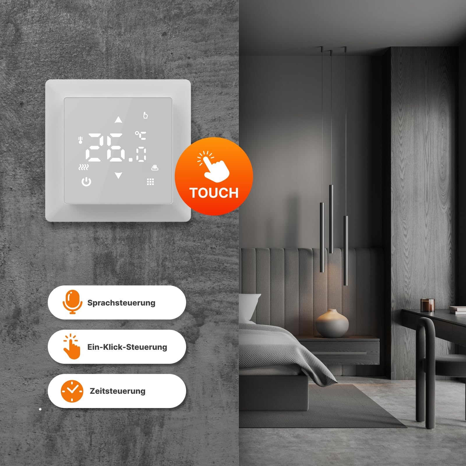 Chauffage au sol électrique pour carrelage : tapis chauffant à deux fils WARMON Ultra 200 W/m² avec thermostat avec capteur de sol, thermostat :, taille du tapis : 2 m²