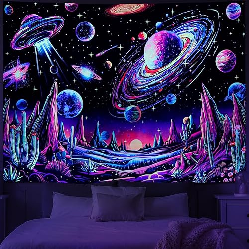 Miniatura 8 de Tushelia Tapiz espacial de galaxia con luz negra, tapiz reactivo a los rayos UV, tapiz de árbol de bosque con plantas florales, tapiz que brilla en