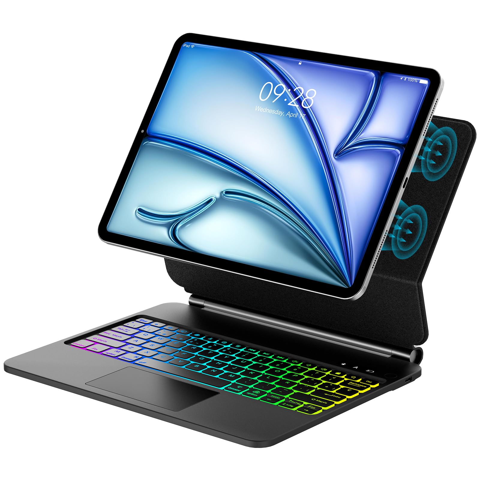 IVEOPPE Teclado Magic para iPad Air 13 Pulgadas (M4 2026/M3 2025/M2 2024) | Funda Keyboard 7 Colores Retroiluminados, Diseño Magnético Flotante con Trackpad para para iPad Pro 12.9 3-6 Gen, Negro