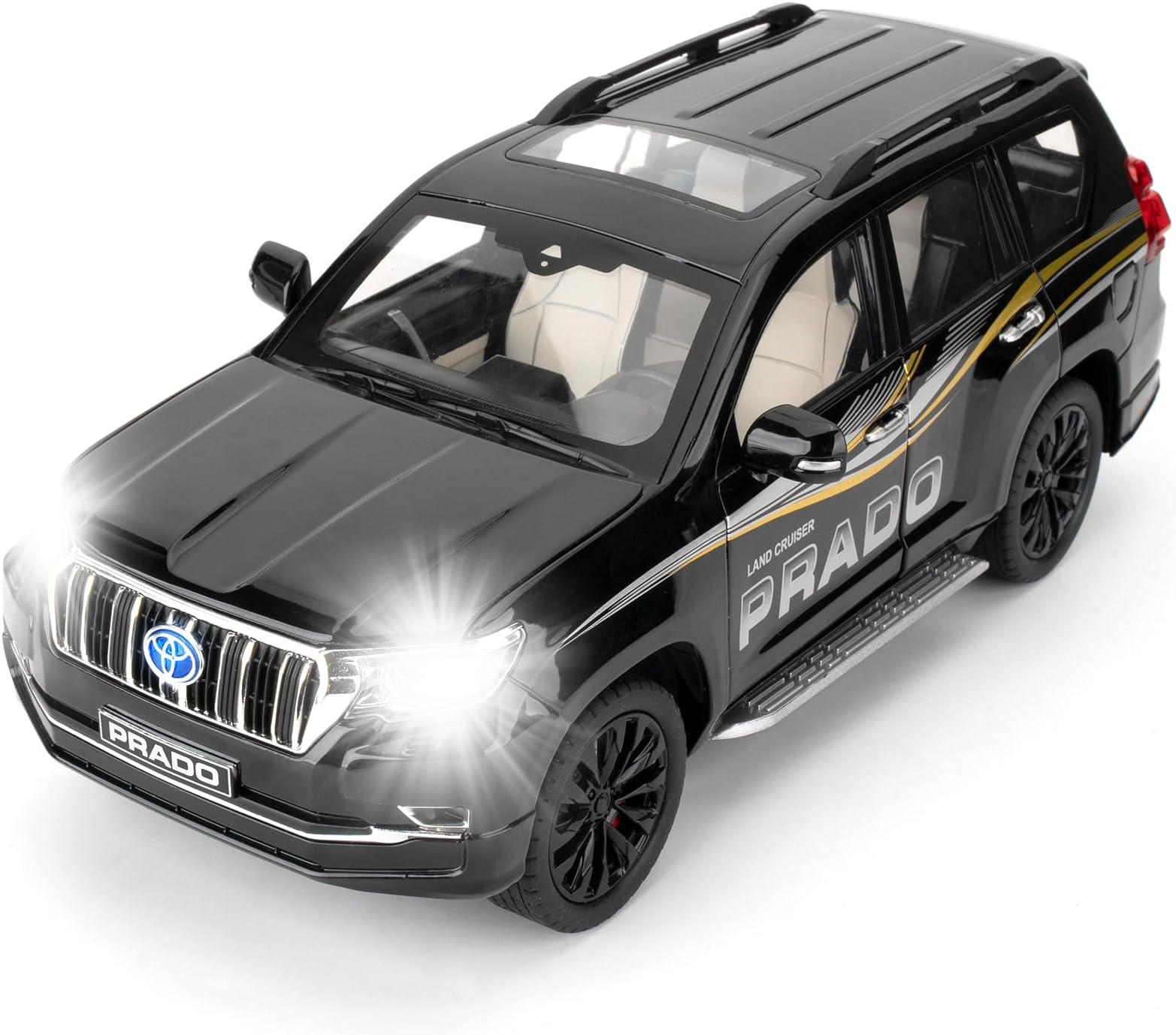 Compatible for 1:18 Scale Collectible Prado Diecast Model Car Toy, Zinc Alloy Pull Back Toy Car Vehicle with Lights and Sounds for Decoration Adult Boys Girls Gift (Black)