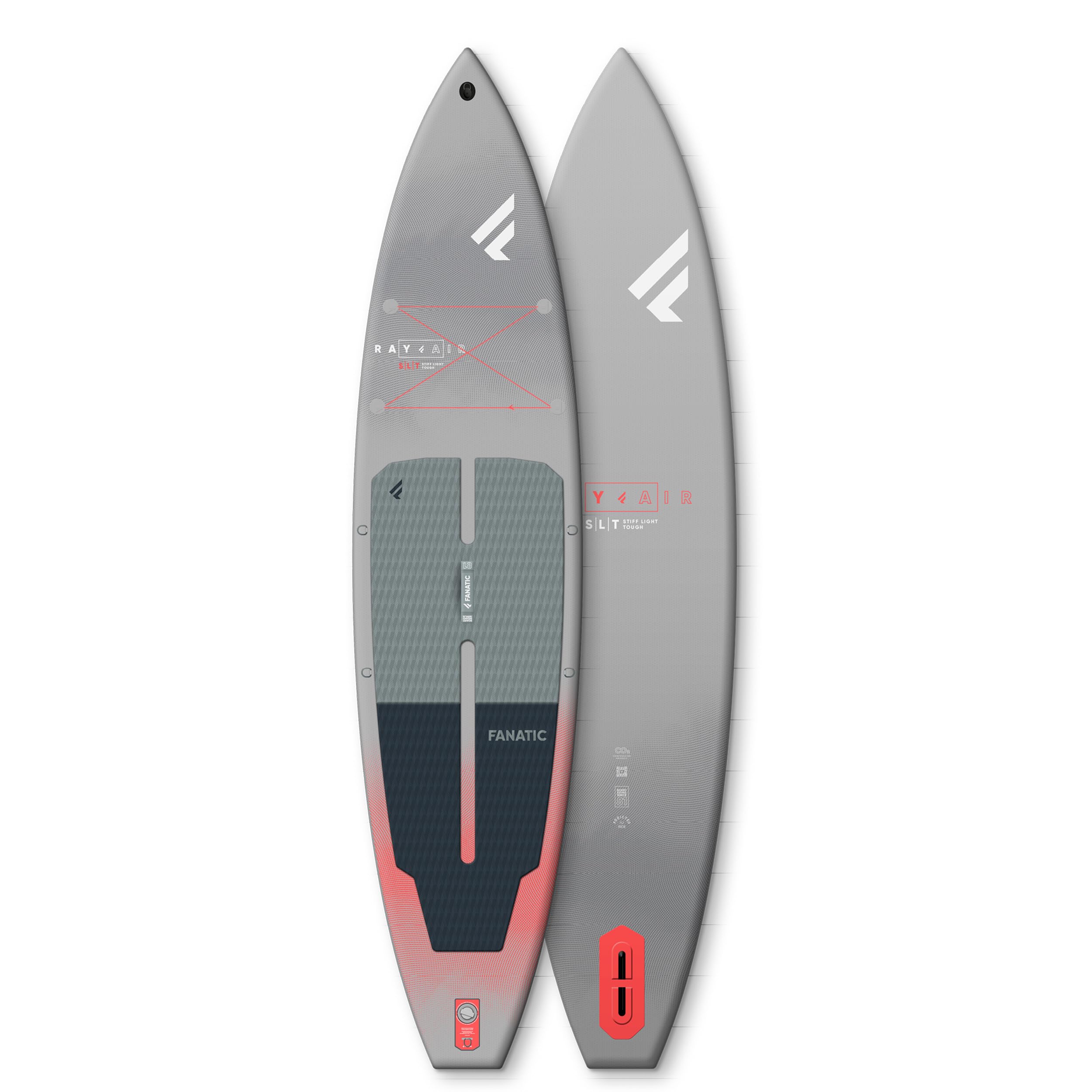FANATIC RAY AIR SLT 11,6 SUP 2025 Grey/red inkl. Pure Adjustable 3-Piece Paddel