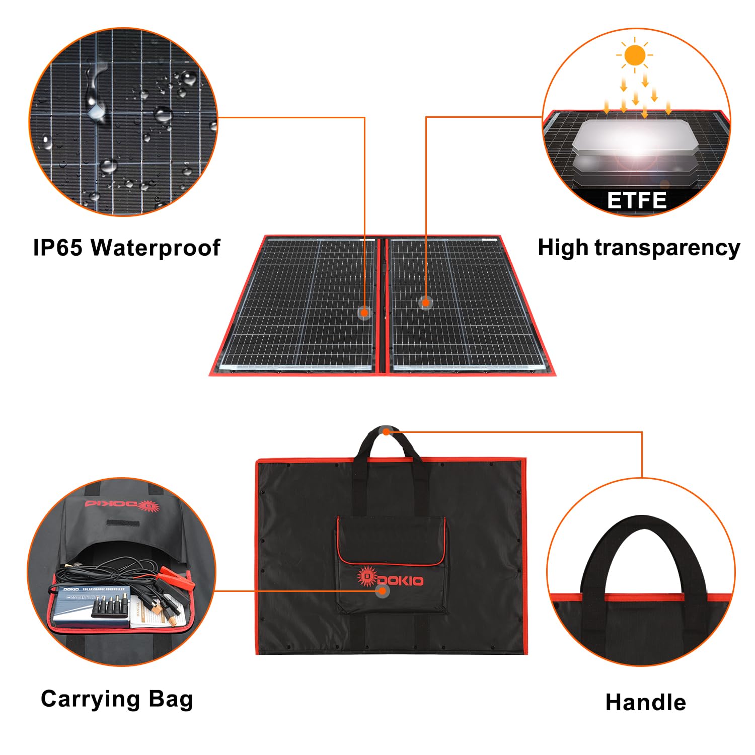 DOKIO Tragbares Faltbares Solarpanel Set 