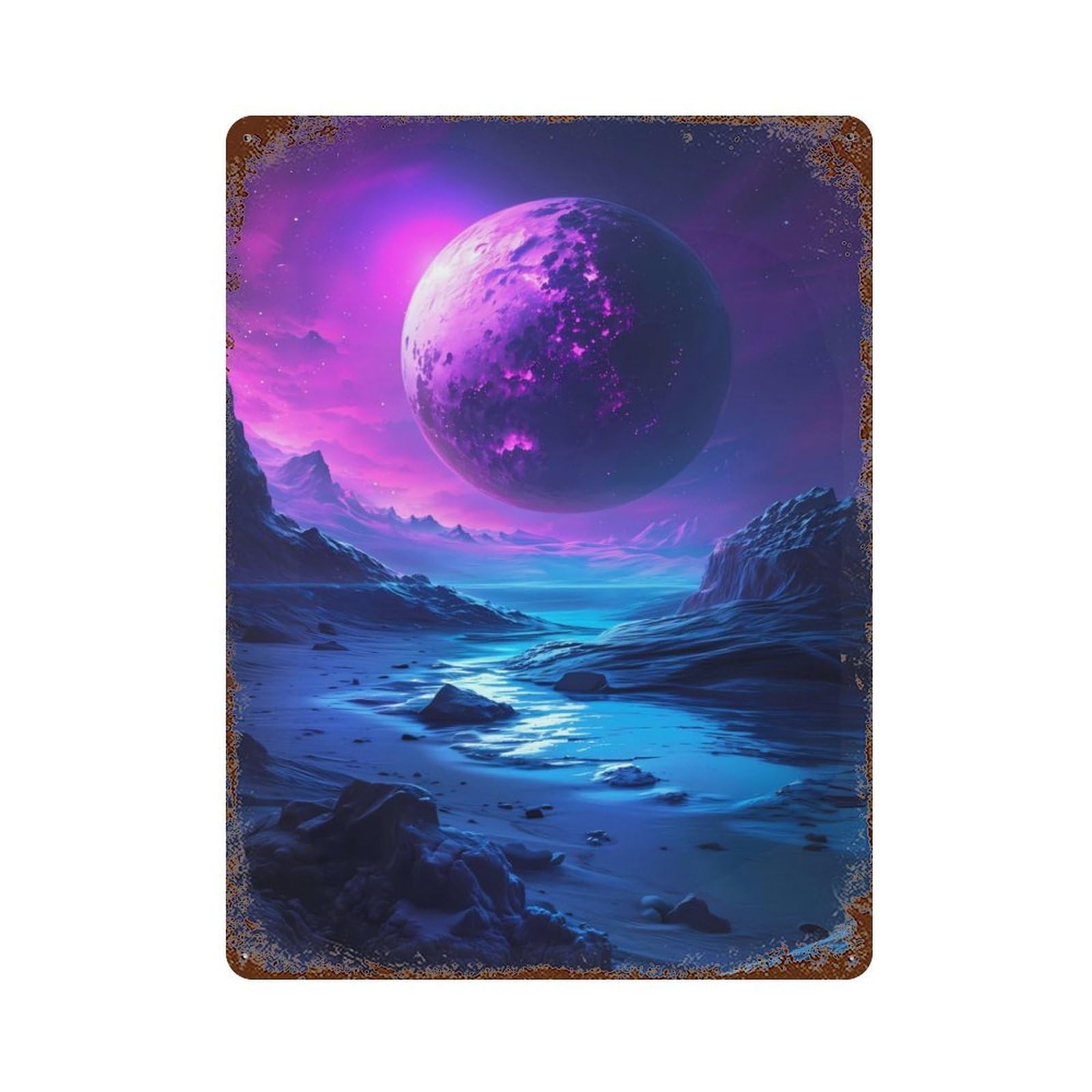 Rust Effect Purple Mysterious Planet Rusty Metal Tin Sign 15.7"x11.8", Farmhouse Wall Decor for Shed, Workshop And Garage Wall Decor