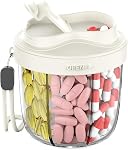 Pill Organizer with 7 Compartments, Pill Box Case for Holding 7 Different Vitamins, Anti-Mix Design for Easy Medication Retrieval. Travel Pill Organizer with 20 Labels. Pill Container (Off-White)