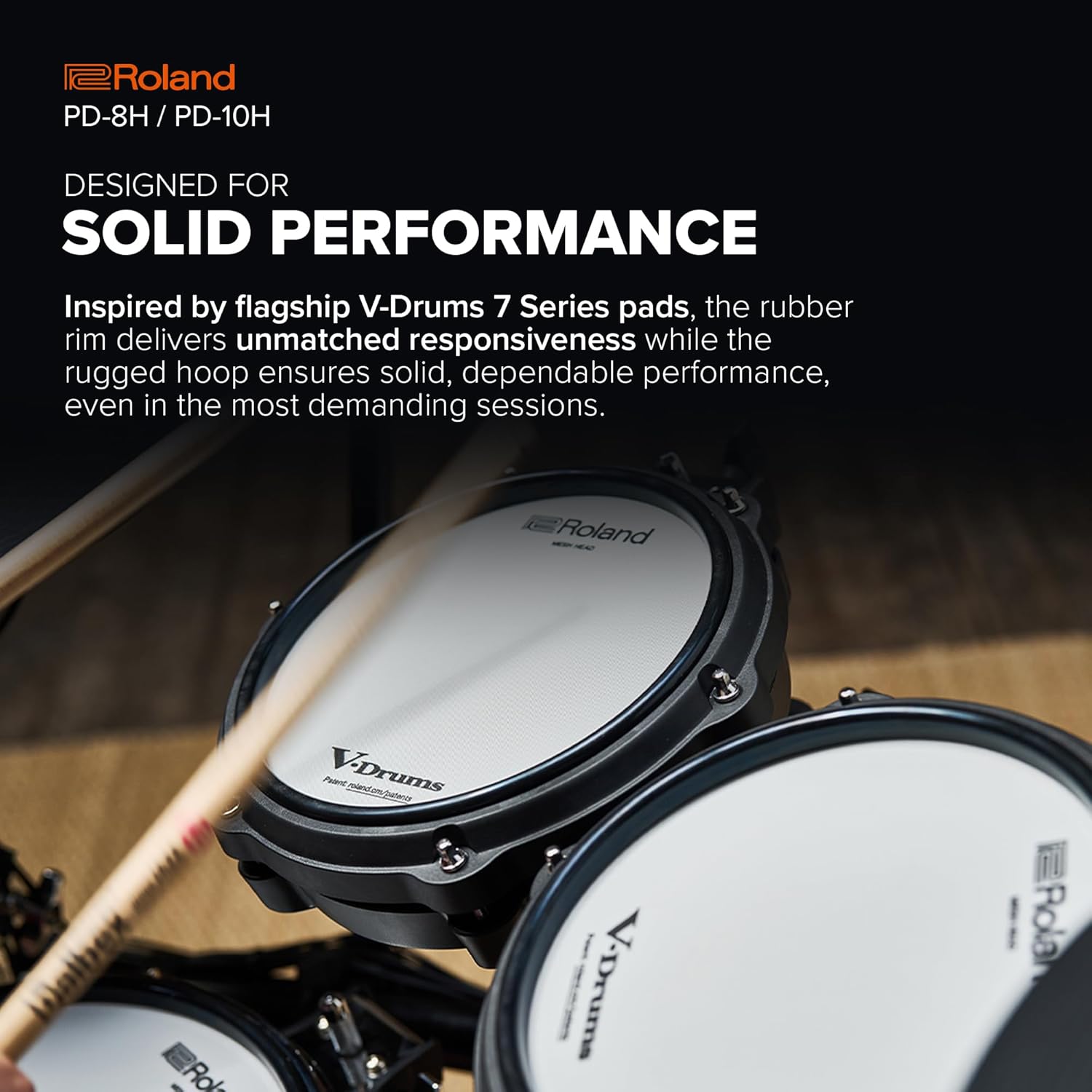 Roland PD-10H V-Pad | 10-inch Dual Zone V-Pad | Flagship-Inspired Feel & Response | Durable & Quiet | Rugged Hoop & Rubber Rim Design | Compatible with a Wide Range of Roland V-Drums