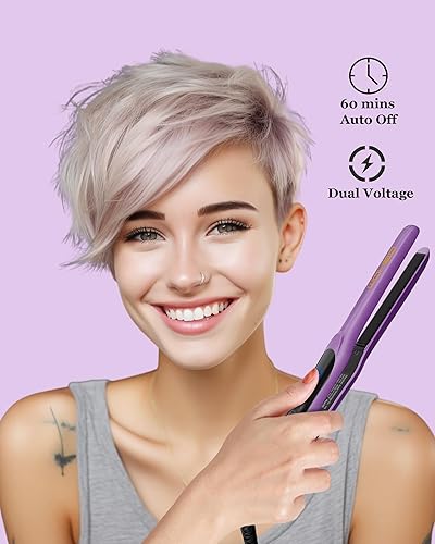 Miniatura 5 de DSHOW Plancha plana de 12 pulgada, plancha plana pequeña para cabello corto, mini alisador de pelo de cerámica turmalina con bolsa, 6 temperaturas,