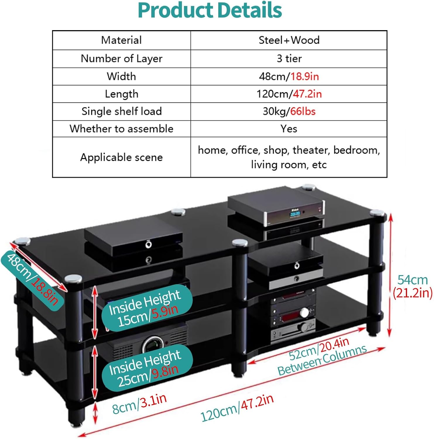 AV Media Cabinet Stand Component - Multi Storey Shock Absorption Large Stereo Racks and Stands - Household Audio Video Shelving for Amplifiers, Speakers, Record Player(Whit