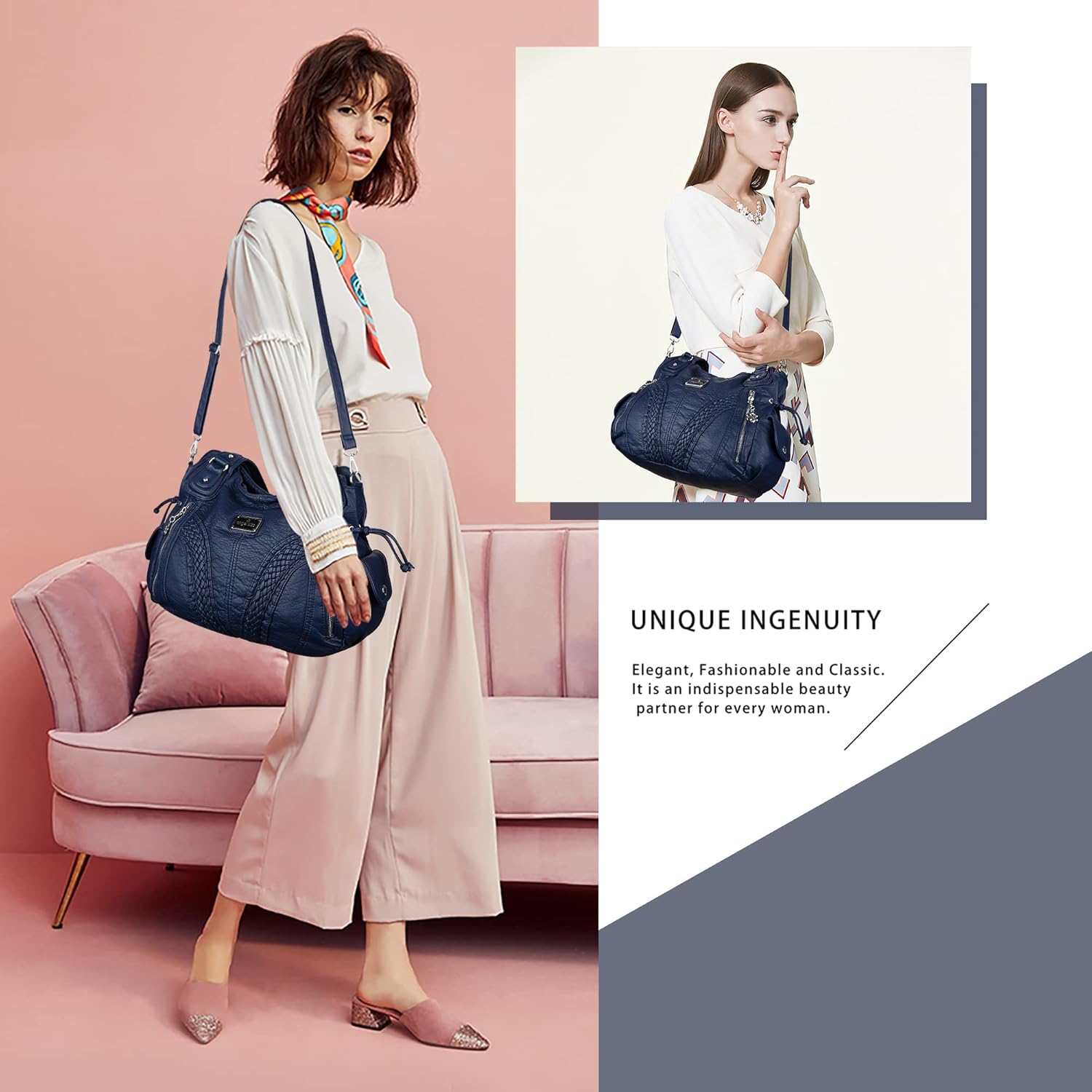 Purses and Handbags Women Fashion Tote Bag Shoulder Bags Top Handle Satchel Purses Washed Synthetic Leather Handbag - Image 6