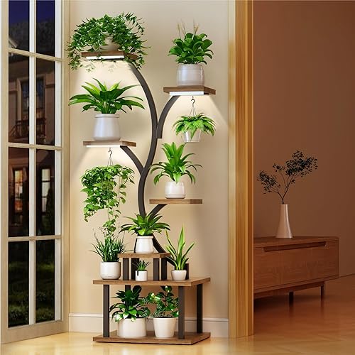 Soporte para plantas de interior con luces de crecimiento, estante de plantas de interior de 7 niveles, soporte para plantas de 62.8 pulgadas con