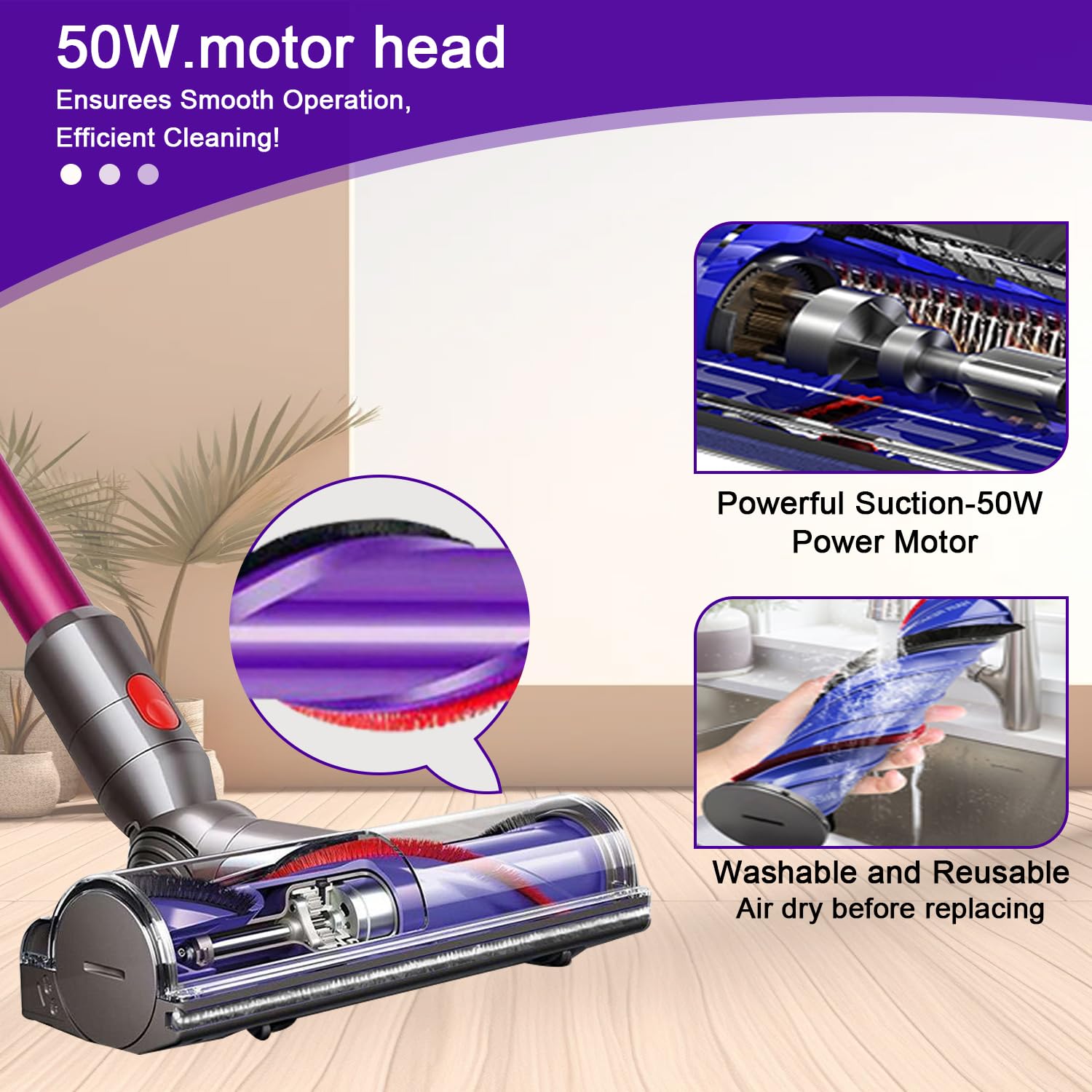 Tête de Brosse pour Dyson V12 Detect Slim Aspirateurs, Buse de sol à turbine à entraînement direct pour Dyson V12 Slim Accessoire, Remplacement Brosse pour Sols Durs et Moquettes