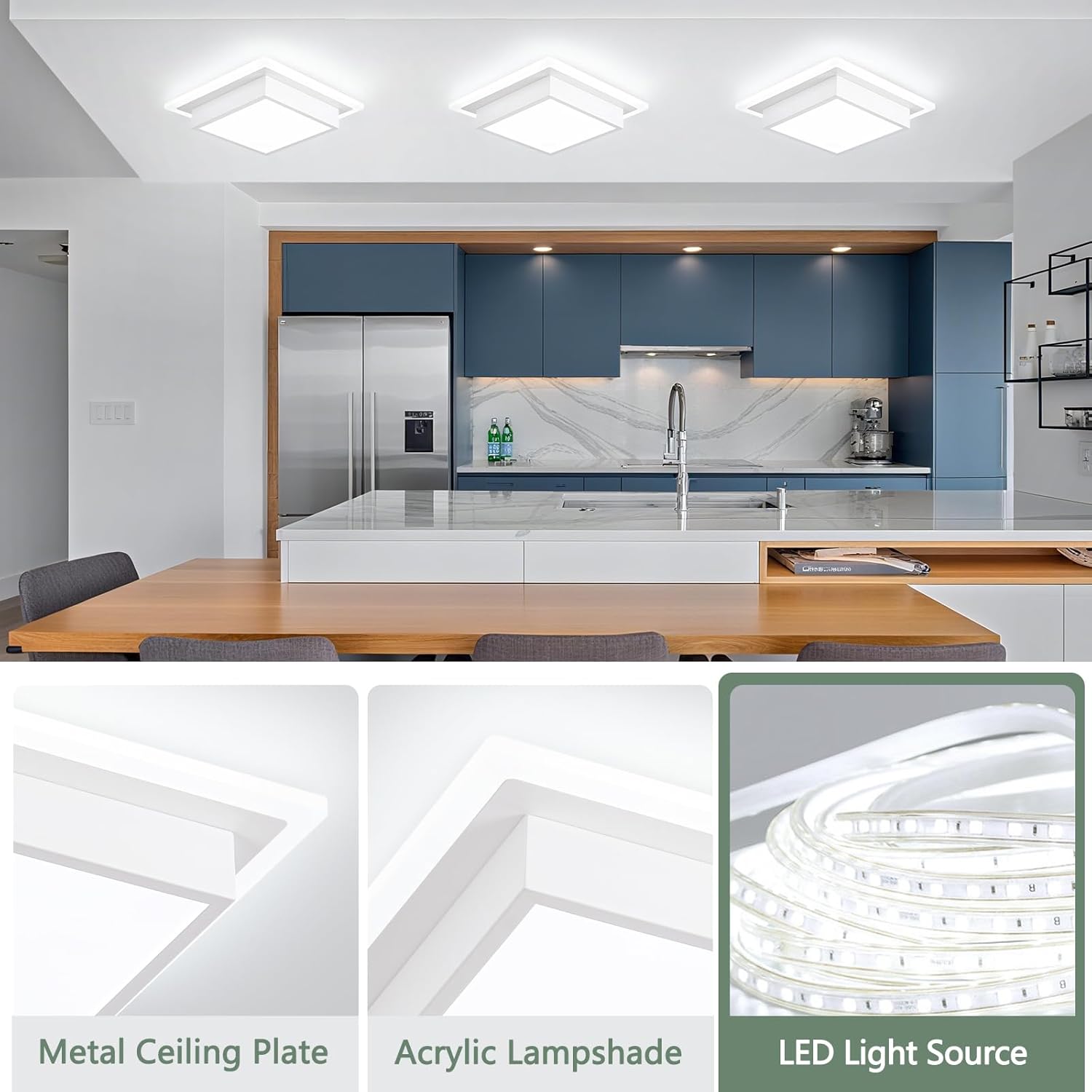 Modern LED Ceiling Light Fixtures, Hallway Ceiling Light Fixture, Bathroom Ceiling Light Fixtures 32W 6000K, Square Ceiling Light for Kitchen Living Room Bedroom Bathroom