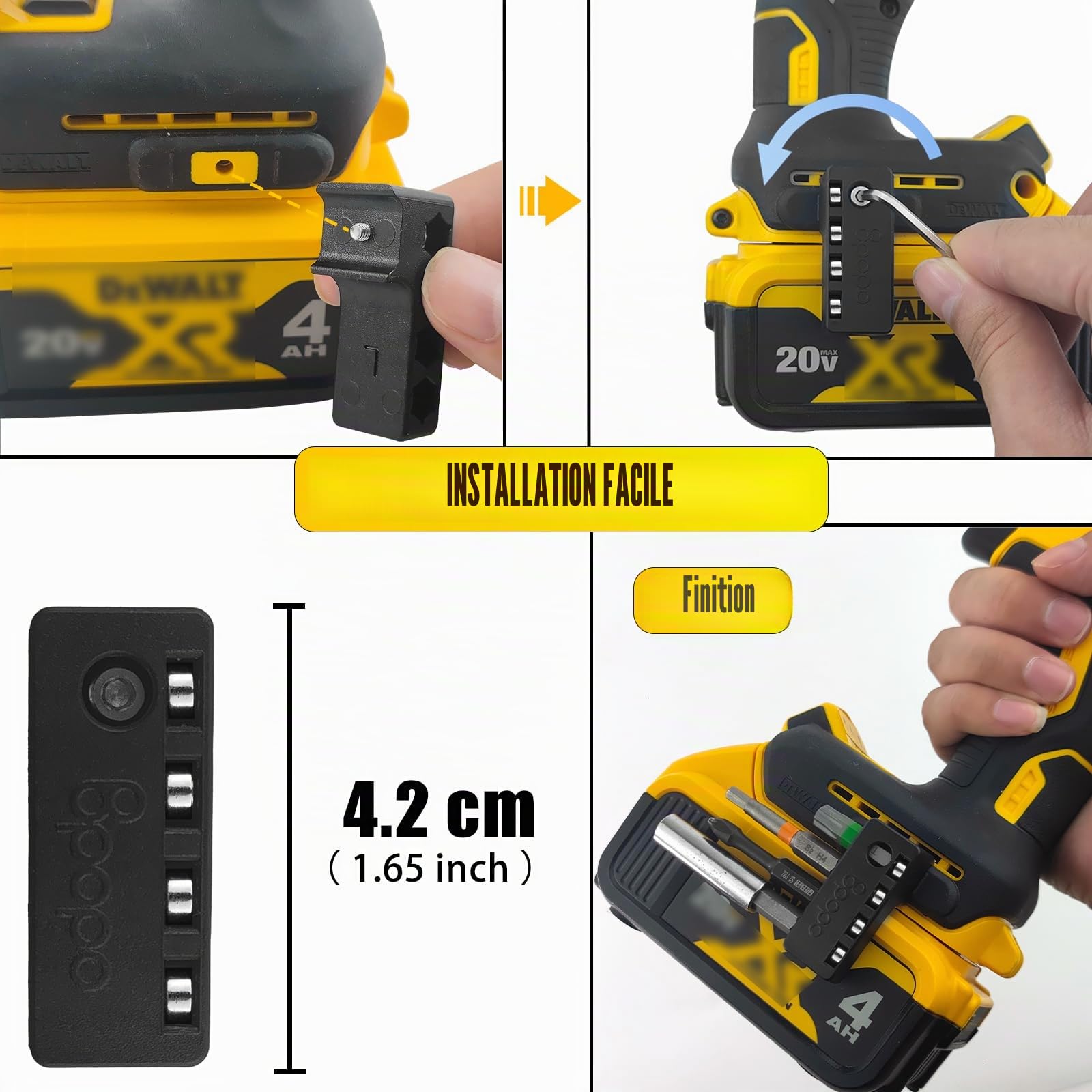 Support magnétique 1/4" Compatible avec Les perceuses Dewalt, Montage par vis à Gauche, Organiseur Puissant pour 4 Embouts