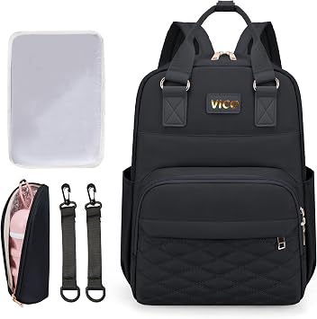 VICO Diaper Bag Backpack fow Women Multifunction Diaper Bag with Changing Pad, Insulated Case and Stroller Straps Large Capacity Travel Bags