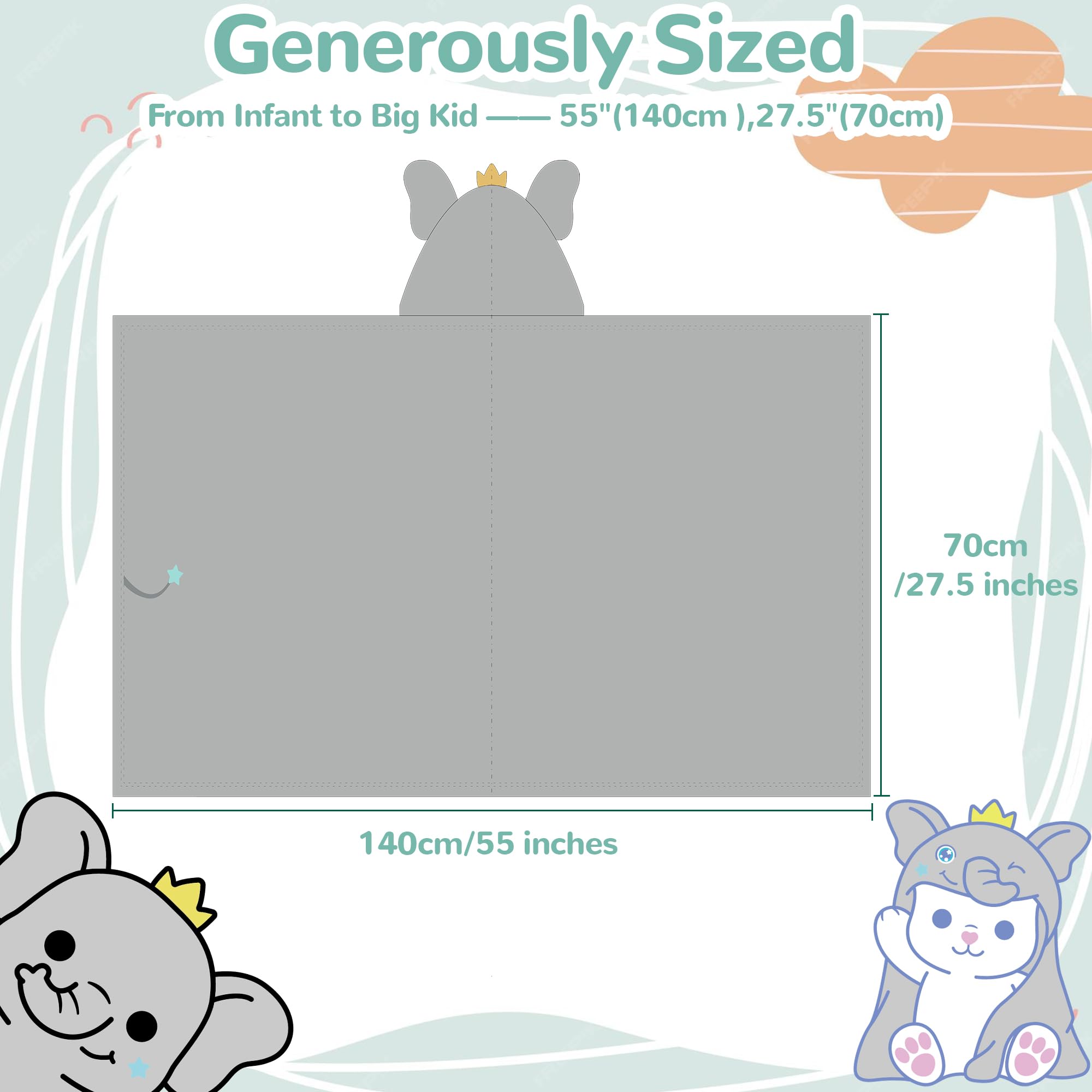 HECCEI Hooded Towel for Toddlers Extra Large 140x70 cm Kids Bath Towel with Hood - Image 3