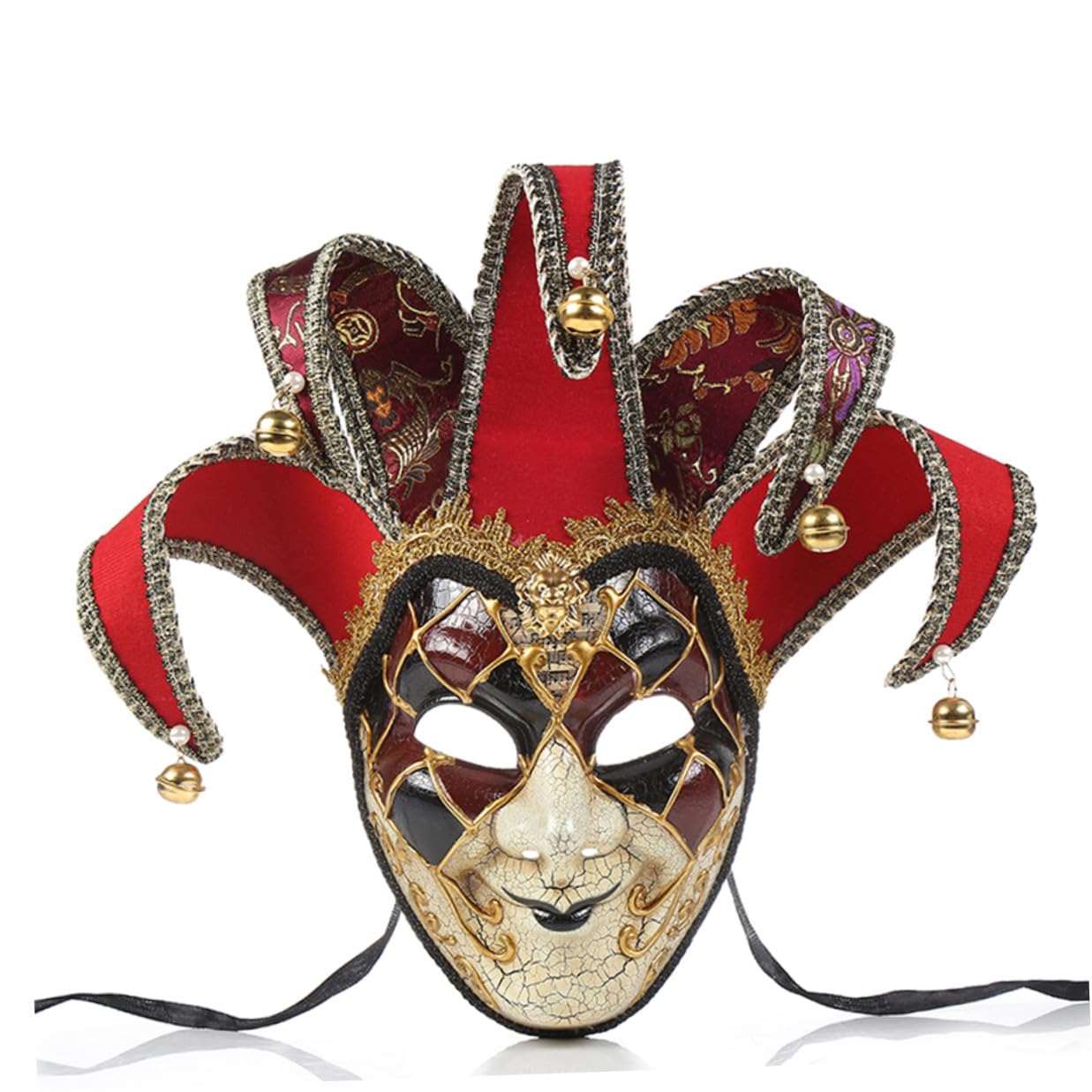 Máscara Veneciana de Cara Completa Roja para Carnaval y Fiesta de Mascarada, Estilo Vintage Tela y Plástico sin Olor, Diseño Delicado y Llamativo