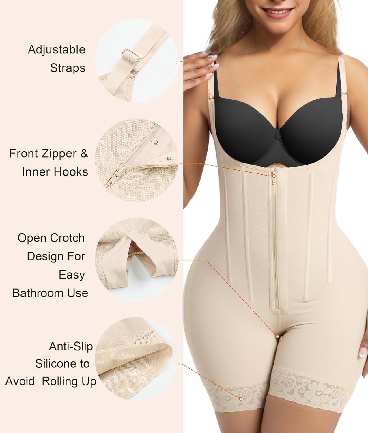 SHAPERX Women's Fajas Colombianas Tummy Control Shapewear Postpartum Butt Lifting Body Shaper with Boned Support - Image 4